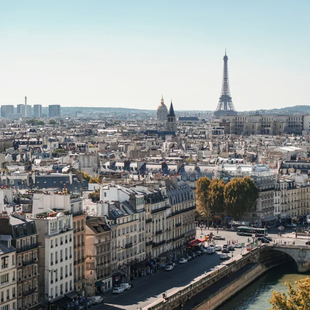 The rooftops of Paris, the Seine and the Eiffel Tower